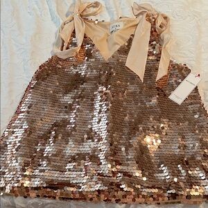 Aura Rose Gold Sequin boutique top with Bow Straps by Reddress